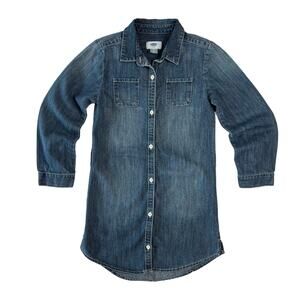 Old Navy Girls Small 6/7 Jean Denim Shirt Dress Long-Sleeve Button Up